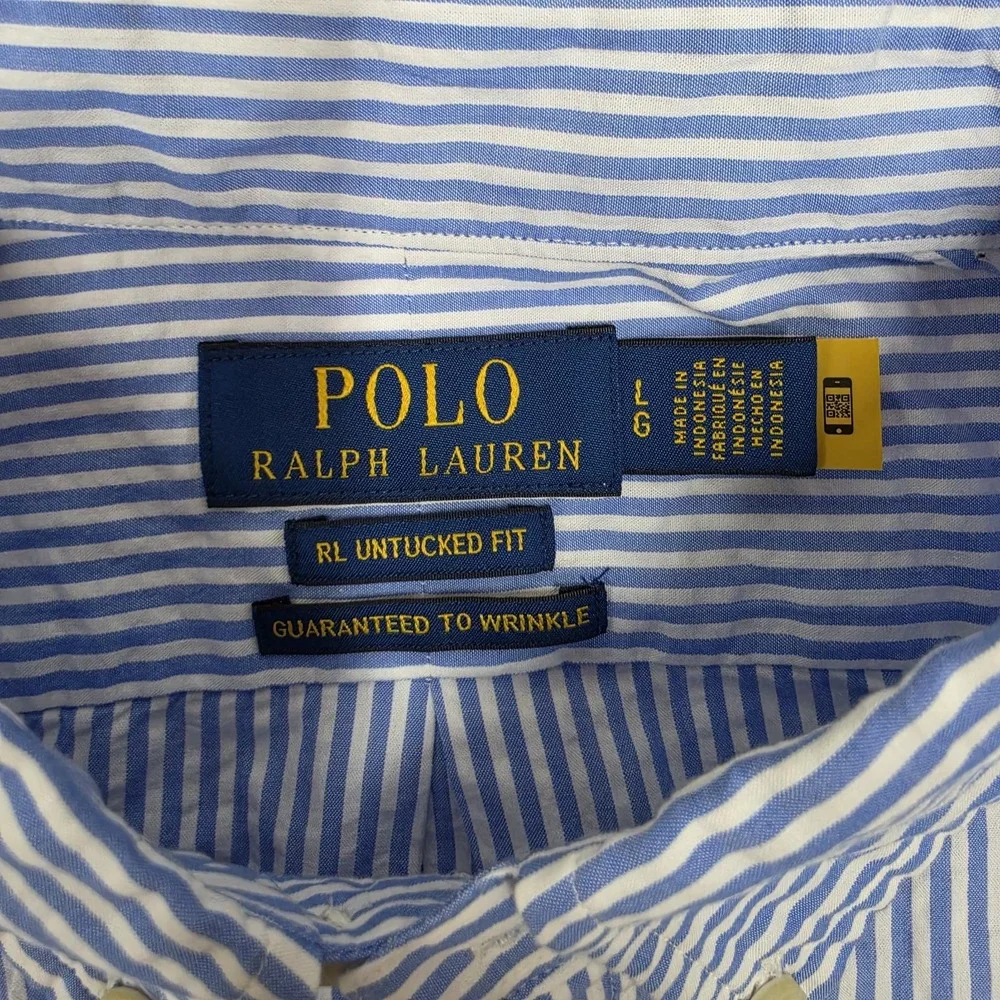 Polo Ralph Lauren Untucked Fit Short Sleeve Blue Button Shirt Men's Large